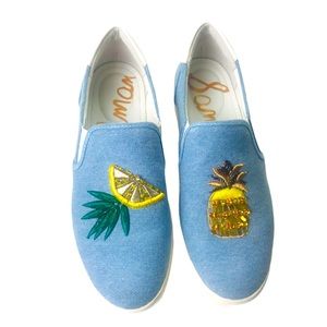 Sam Edelman Evelina Pineapple Lemon Denim Loafers